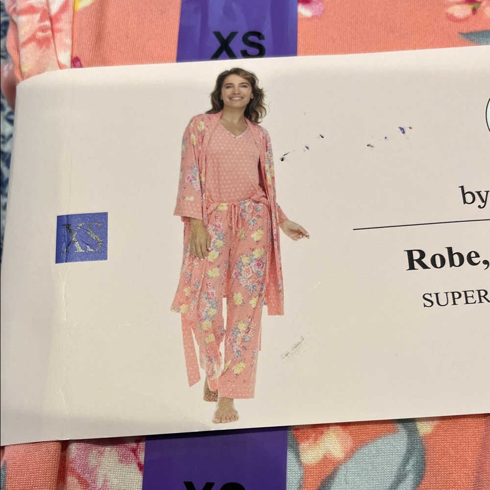 Flora Nikrooz Pink Floral Robe, Tank, and Pant Set